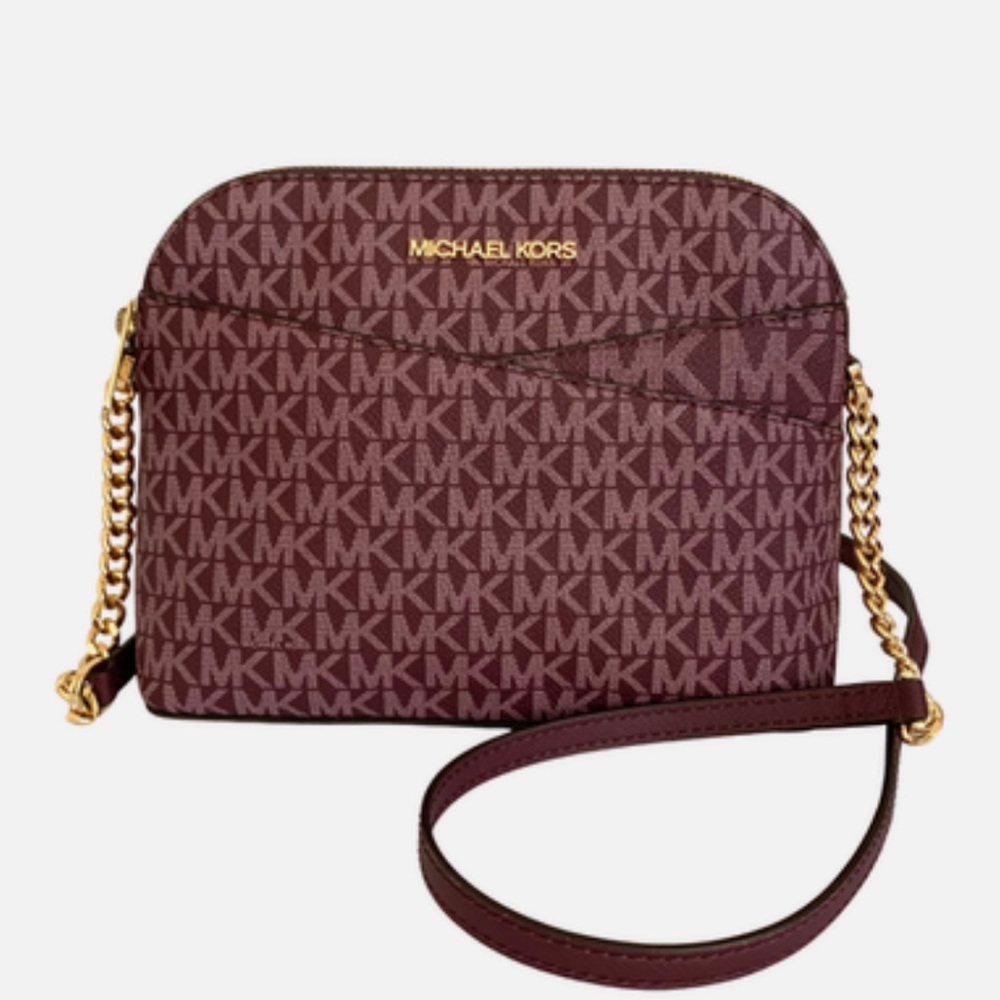 Michael Kors Wine MK Signature Chain Strap Crossbody Bag
